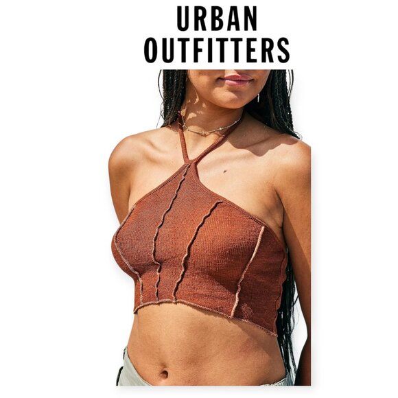 Urban Outfitters Colette Ribbed Halter Top Brown M/L - Picture 1 of 12